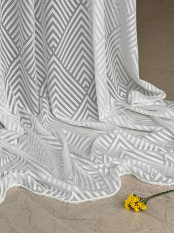 Тюль креп с вишивкой Контур молочный 200х265