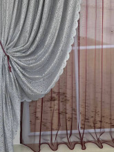 Комплект шторы тюль кружевной+тюль-сетка Ирма бордо