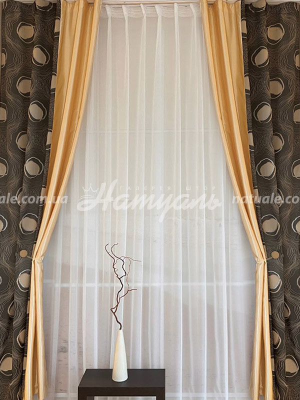 Комплект штор жаккард+атлас Бруней шоколад+золото 120х260,2 шт.