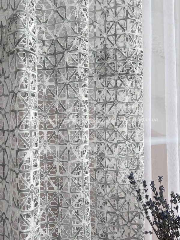 Комплект шторы кружевные+тюль-сетка грек Джанет Твин серый+молочный