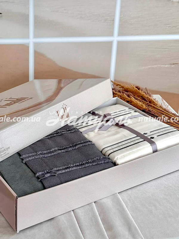 Постільний комплект з покривалом Vinaldi Carla 200х220см антрацит+молочний