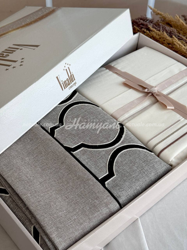 Постільний комплект з покривалом Vinaldi Jennifer 200х220см сірий+молочний