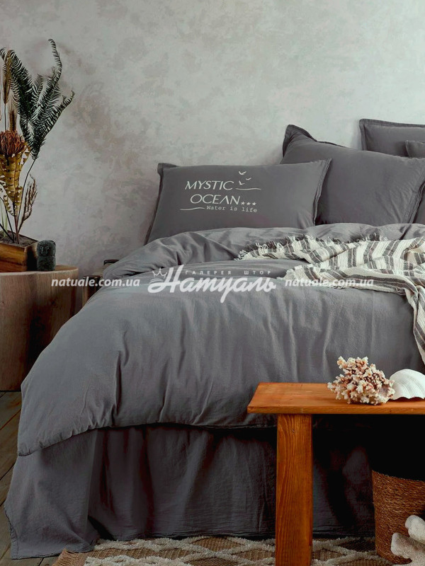 Постельное белье с покрывалом Istanbul Mystic Ocean Grey 200х220см голубой+молочный