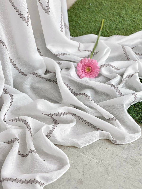 Тюль лен с печатью Дели молочный+кофе 