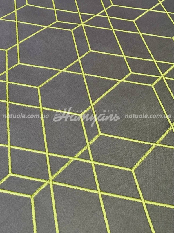 Шторы на метраж атлас Модена из салатовой вышивкой