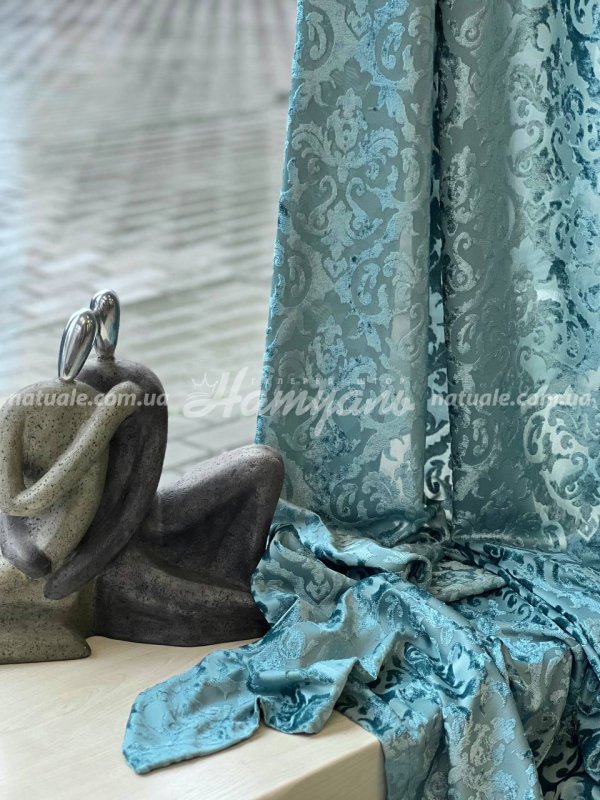 Шторы на метраж бархат Бонди Дамаск бирюза
