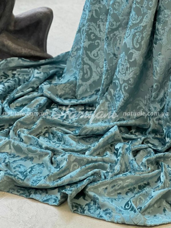 Шторы на метраж бархат Бонди Дамаск бирюза