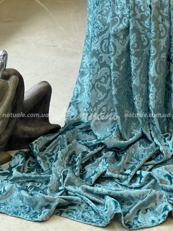 Шторы на метраж бархат Бонди Дамаск бирюза