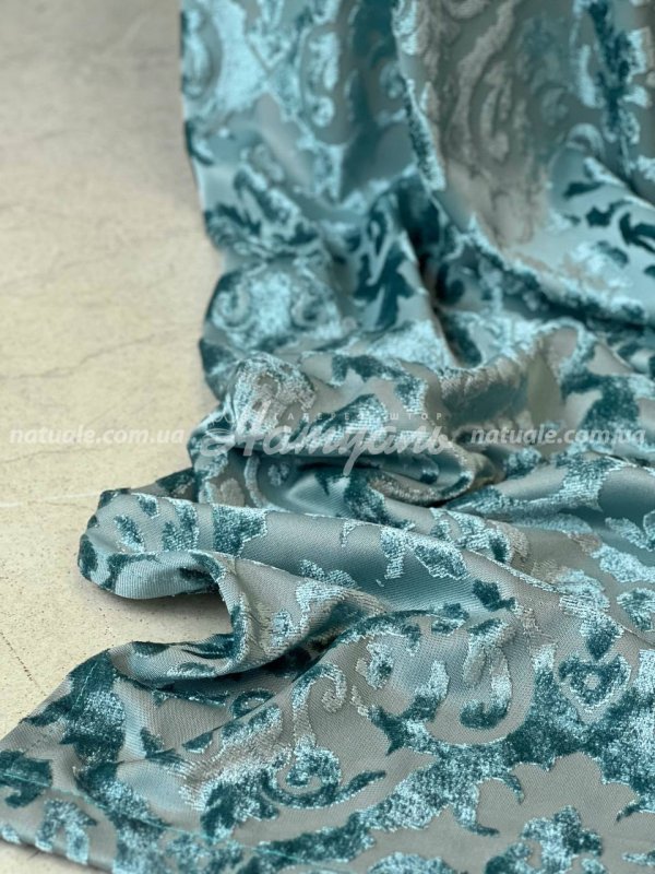 Шторы на метраж бархат Бонди Дамаск бирюза