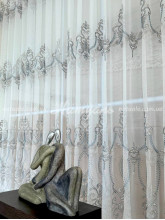 Тюль сетка грек вышитая Лион кофе+бирюза
