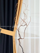 Комплект шторы жаккард и лен+тюль бамбук Сенсейшен черный+горчица