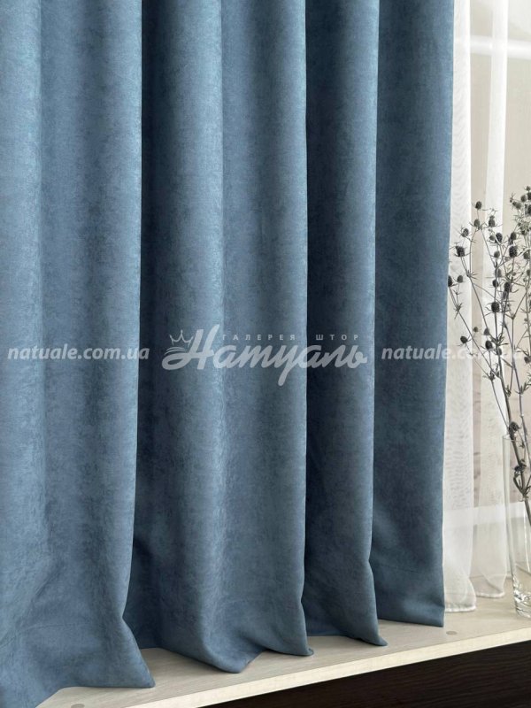 Шторы на метраж микровелюр Лофт джинсовые