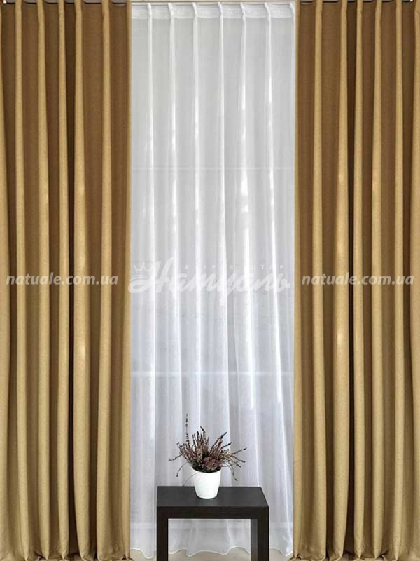 Шторы на метраж меланж Люксембург горчичные