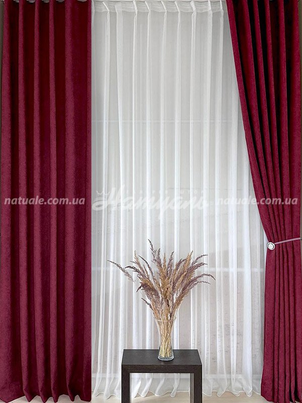 Шторы на метраж микровелюр Лофт бордо