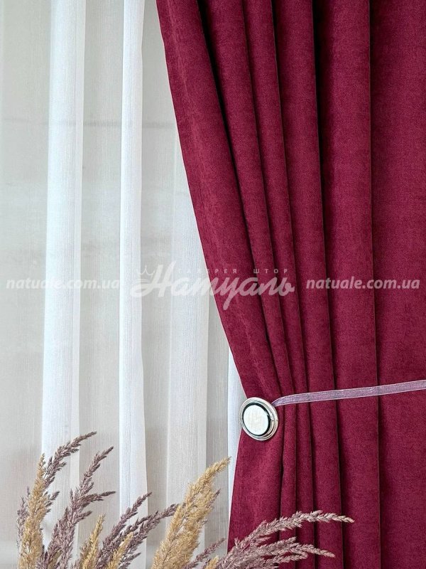 Шторы на метраж микровелюр Лофт бордо